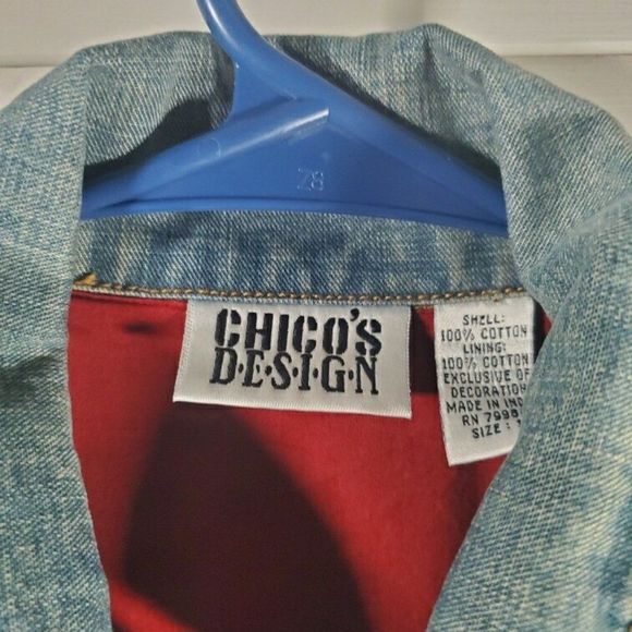 Chico's Design Denim Jacket with Floral Embellishments. Chico Size 1 - Picture 3 of 3